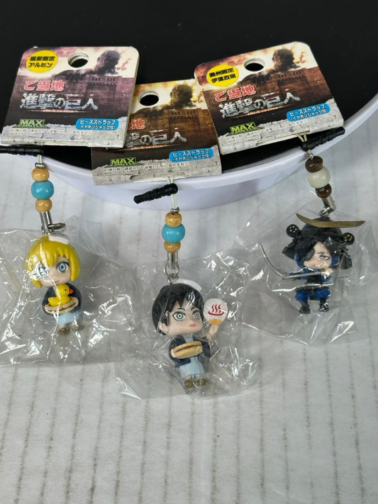 Attack on Titan - 3 pack 3D keychain charm Eren, Armin and Levi hotsprings collab